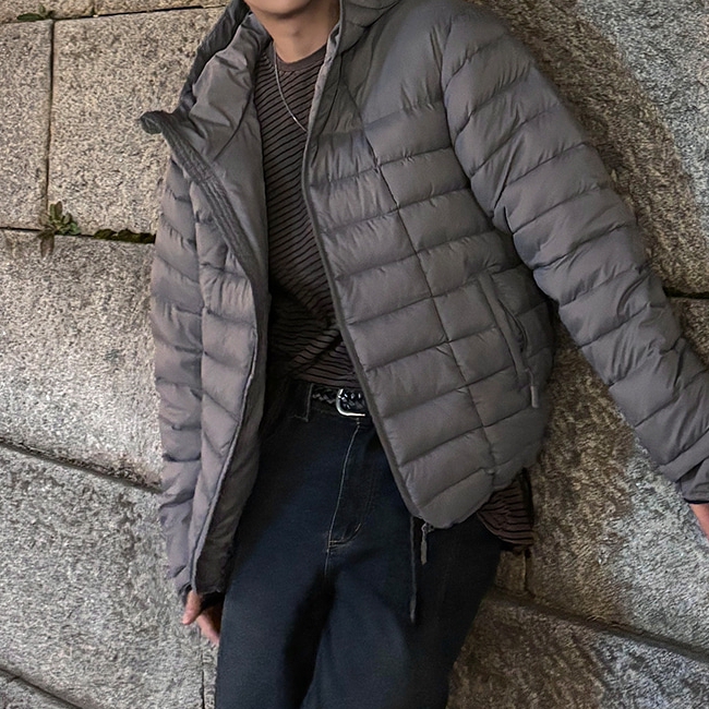 남자 에스 오버핏 겨울 후드 경량 패딩 점퍼 - 상세 이미지 3