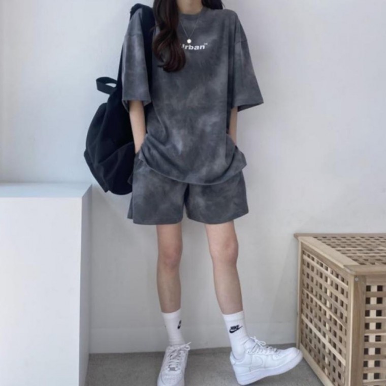 꾸안꾸 나염 홈웨어 반팔 반바지 상하의 셋업 잠옷세트 - 상품 이미지
