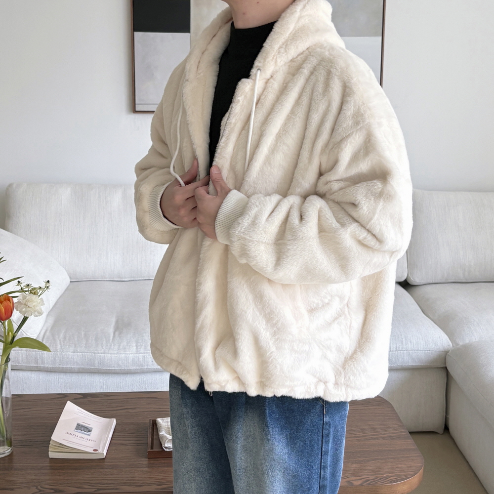 남자퍼자켓 밍크 보아털 남자후리스 집업 겨울자켓 - 상세 이미지 4