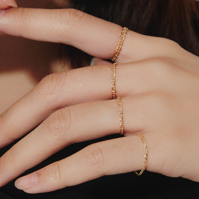 14k 18k 사다리 체인 금 반지 제품 이미지