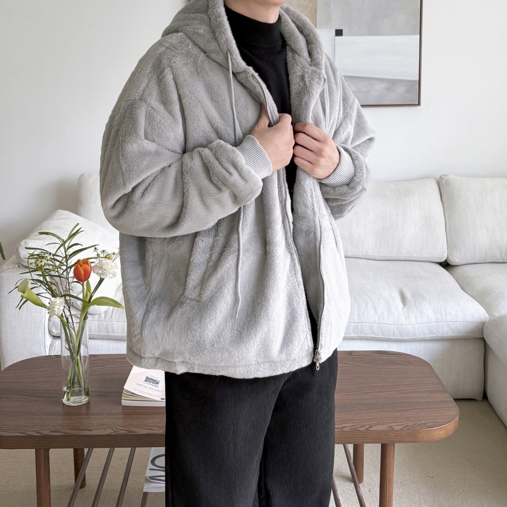 남자퍼자켓 밍크 보아털 남자후리스 집업 겨울자켓 - 상세 이미지 3