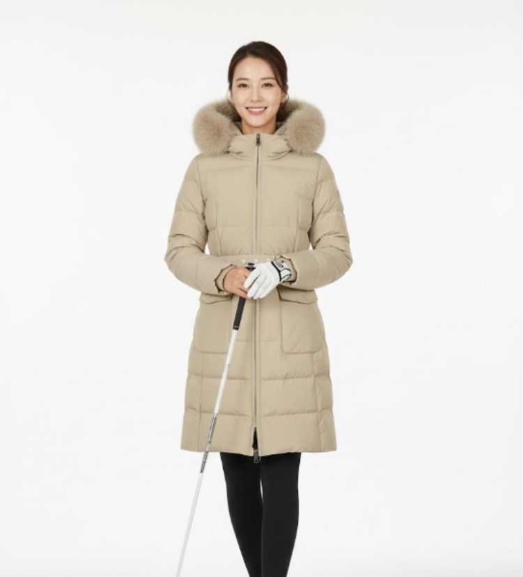 핑 골프웨어 여성 겨울 빅 아웃포켓 폭스퍼 덕다운 롱패딩 롱다운 점퍼 - 상세 이미지 4