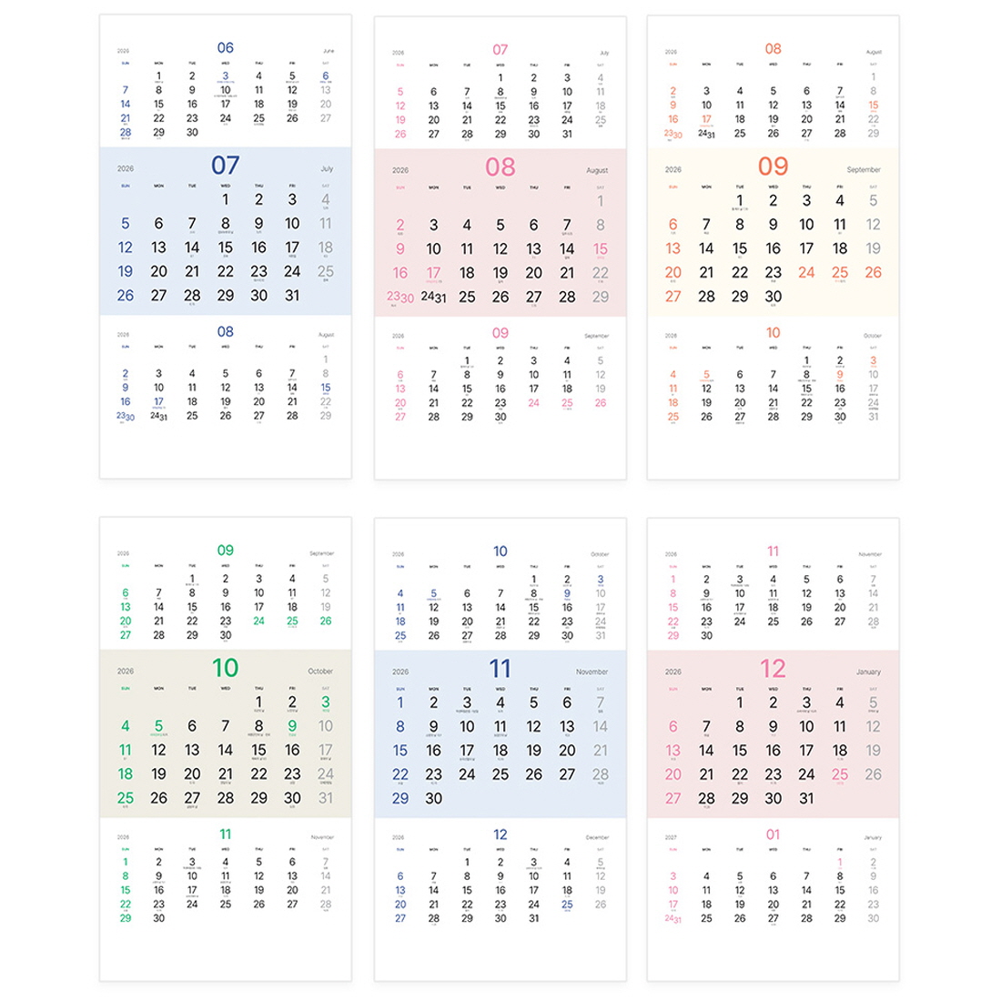 2026 벽걸이달력 3단 3개월 벽달력 26년 음력 사무실 회사 학교 부모님 월 캘린더 - 상세 이미지 4