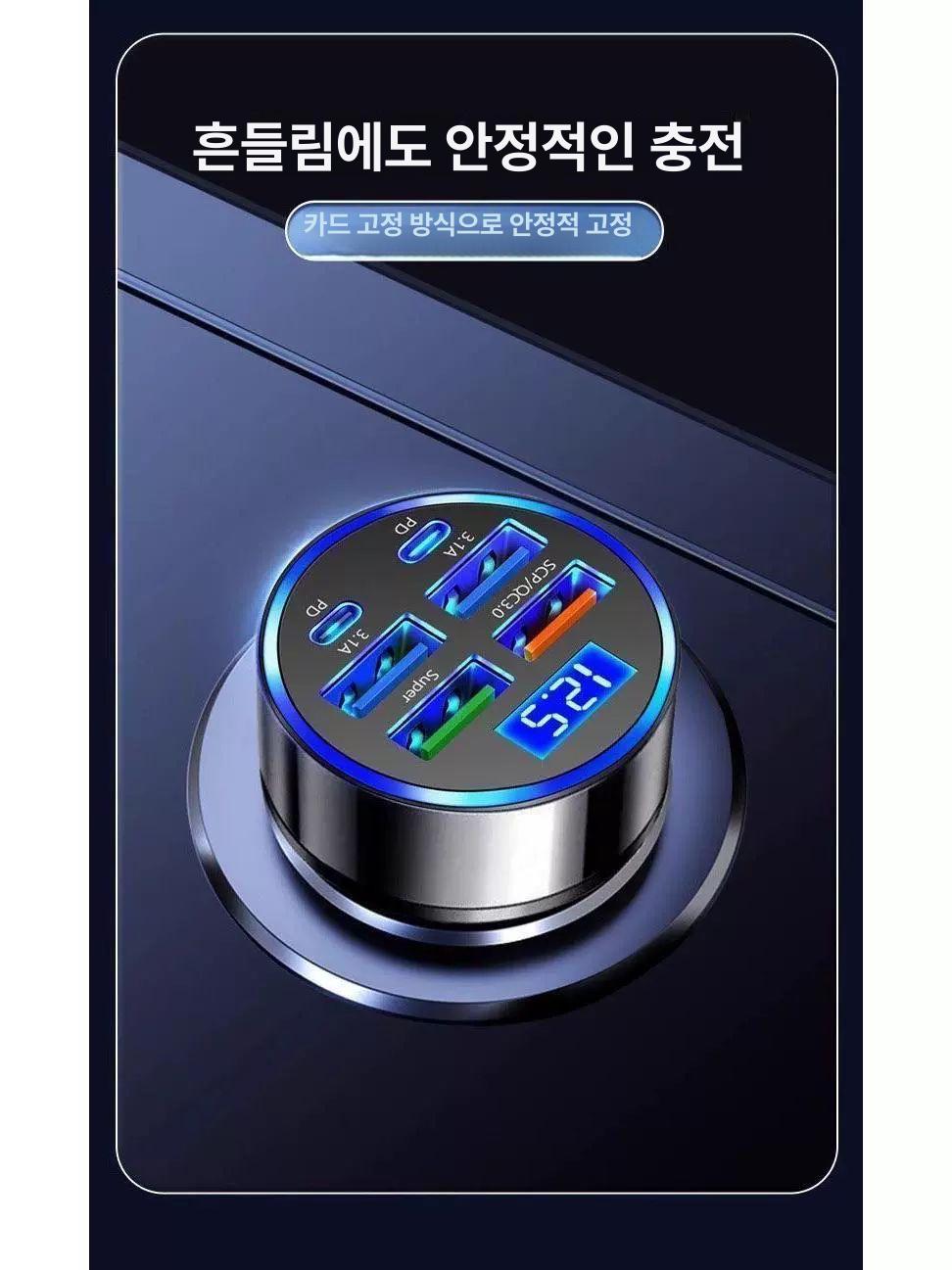 차량용 시거잭 고속 충전기 USB 멀티포트 초고속 c포트 멀티시거잭 6-in-1 4USB+2PD 슈퍼 고속 - 상세 이미지 4