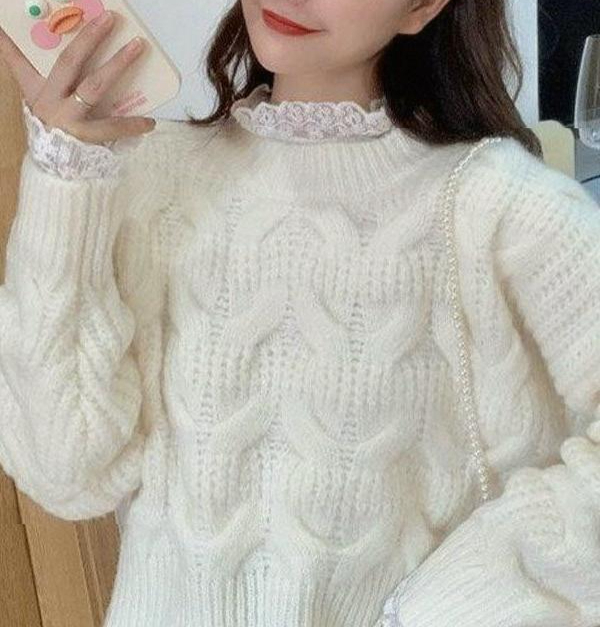 루즈핏 라운드넥 레드 여성 겨울 니트티 퍼플 안쪽 흰색레이어드x S 40~47.5kg - 상세 이미지 3