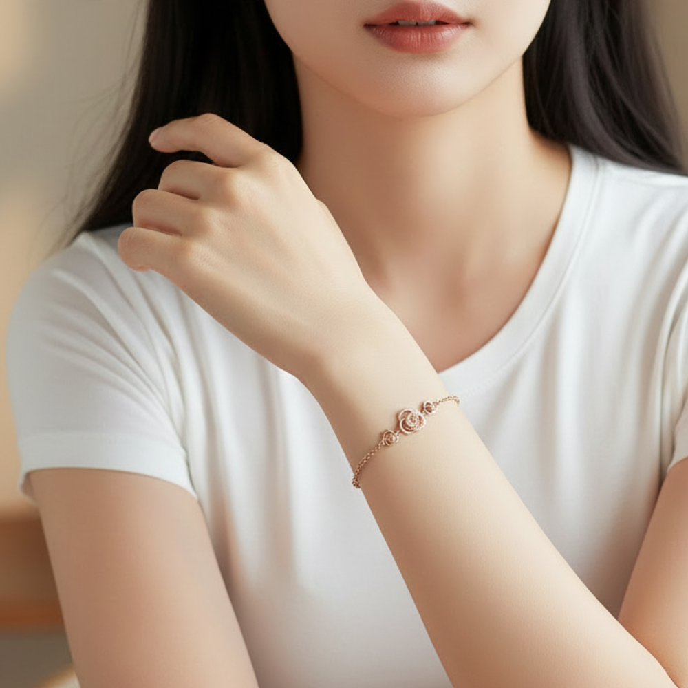 18K 트리플 장미 데일리 팔찌 레이어드 큐빅 골드 금 선물 여성 여자 친구 선물 기념일 - 상세 이미지 2