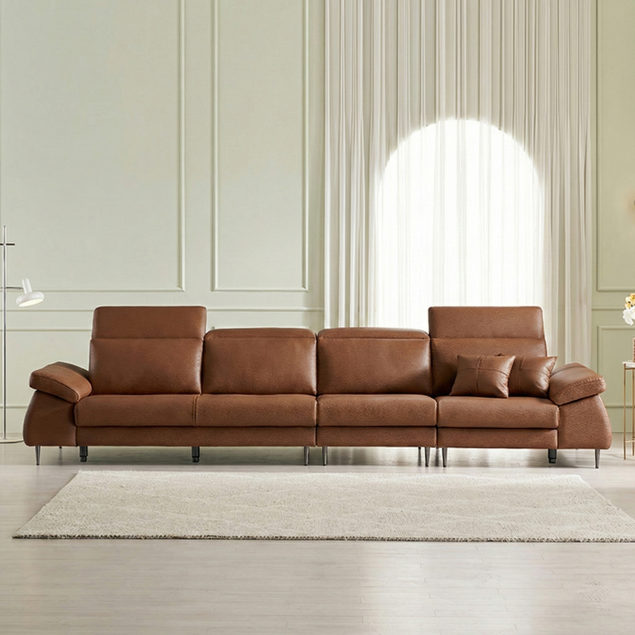 등급E0 보루네오 아트레 이태리 천연통가죽 기능성 쇼파 스툴포함, 카멜브라운, 6인용