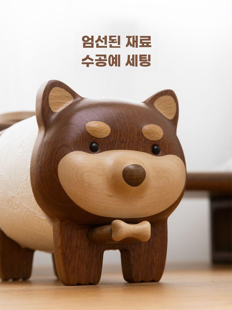 원목 티슈 홀더 강아지 디자인 롤형 휴지걸이 인테리어 - 상세 이미지 3