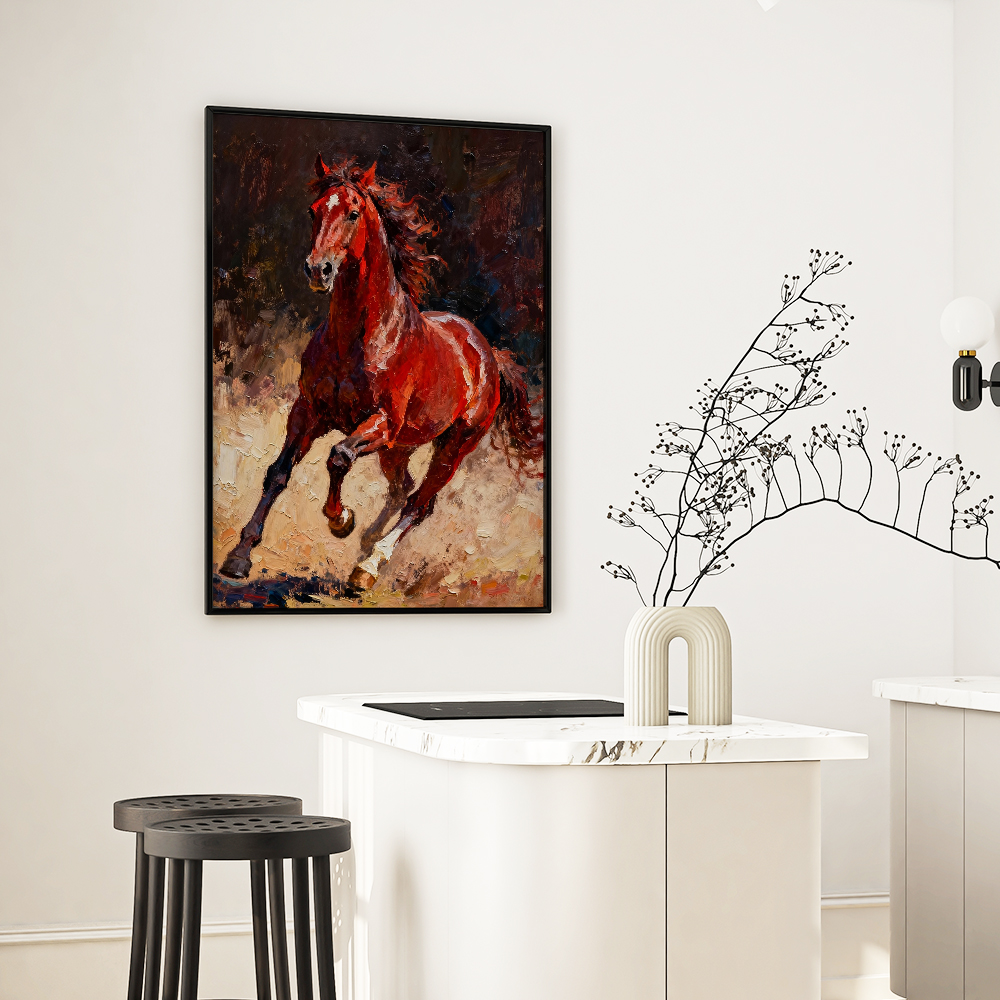 돈들어오는 인테리어 말 그림 액자 풍수 거실 포스터 A2 붉은말 E