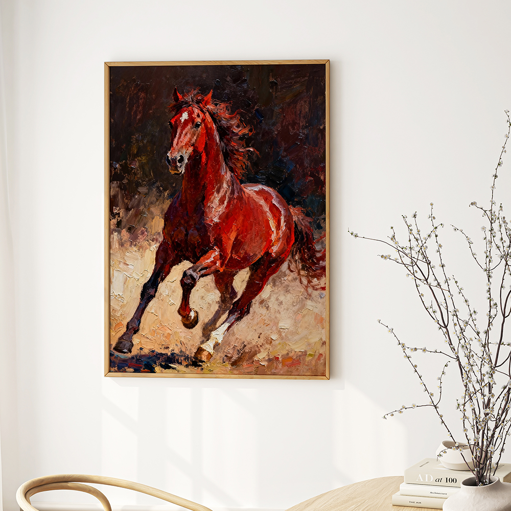돈들어오는 인테리어 말 그림 액자 풍수 거실 포스터 A2 붉은말 E