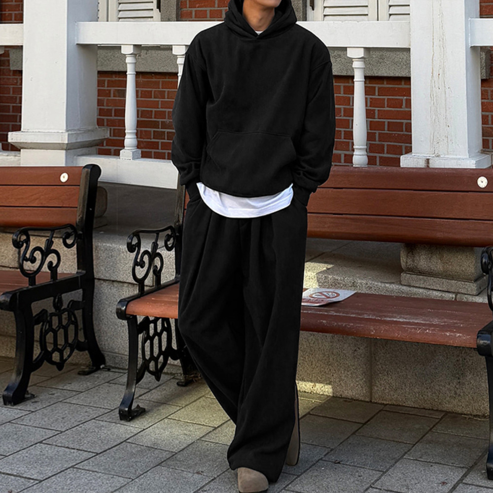 남자 반에 오버핏 겨울 기모 코듀로이 후드 트레이닝 셋업 세트 - 상세 이미지 3