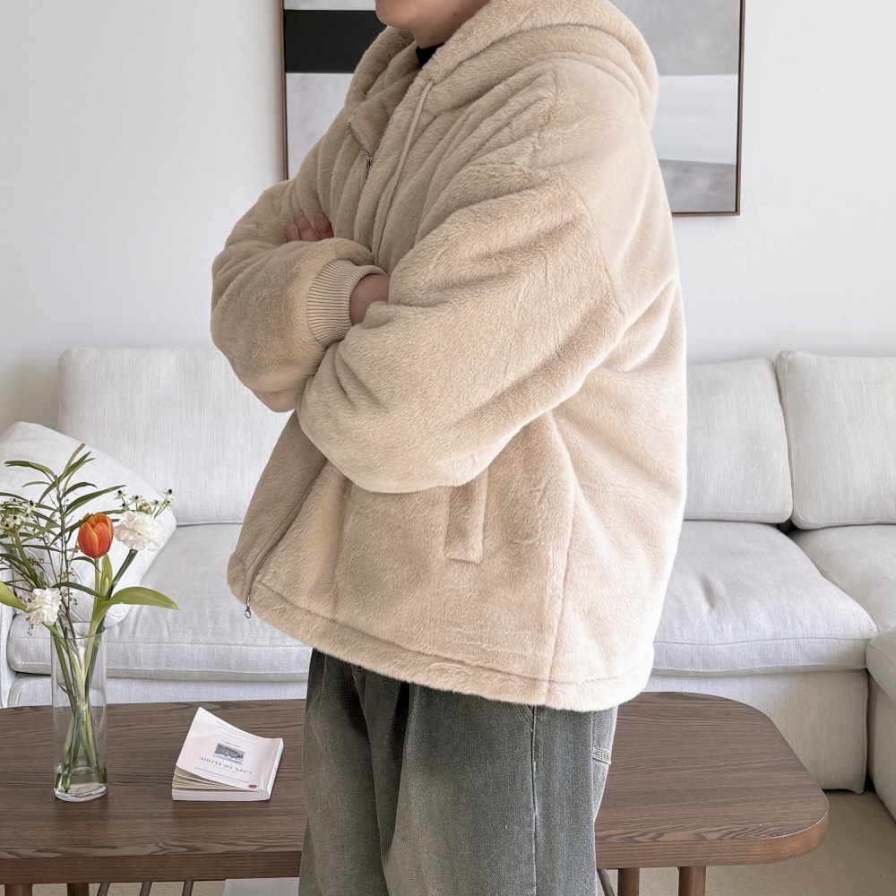 남자퍼자켓 밍크 보아털 남자후리스 집업 겨울자켓 - 상세 이미지 5