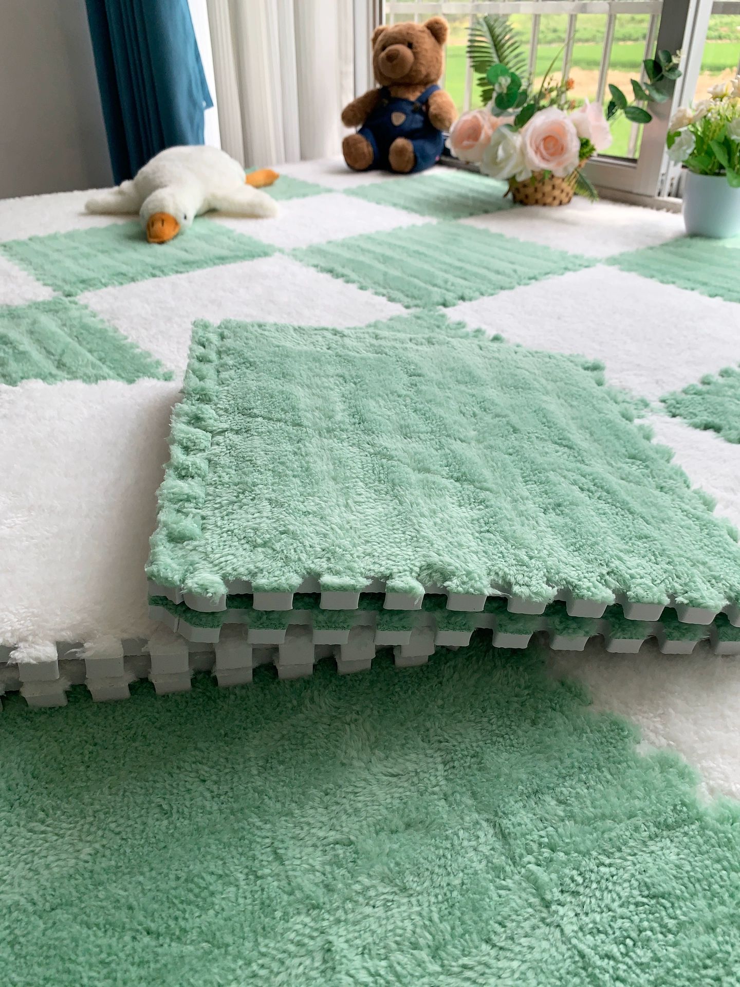 조립식바닥매트 거실 카페트 푹신한 퍼즐 블랙+화이트 30x30x1.0cm 두꺼운 10개 - 상세 이미지 3