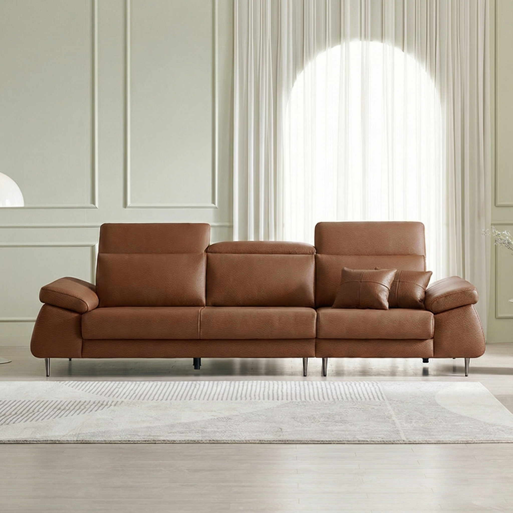 등급E0 보루네오 아트레 이태리 천연통가죽 기능성 소파 스툴포함, 카멜브라운, 4인용