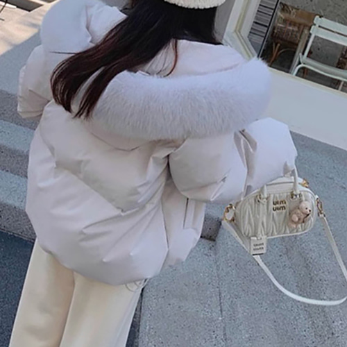 (YY) 여성스러운 후드 패딩 후드 퍼 집업 점퍼 큐티한 심플 베이직 캐주얼 데일리룩 여성 아우터 - 상세 이미지 2