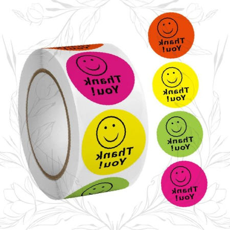 감사인사 스티커 롤형 웃는얼굴 포장용 컬러풀 원형 답례 매장 온라인쇼핑몰 고객서비스