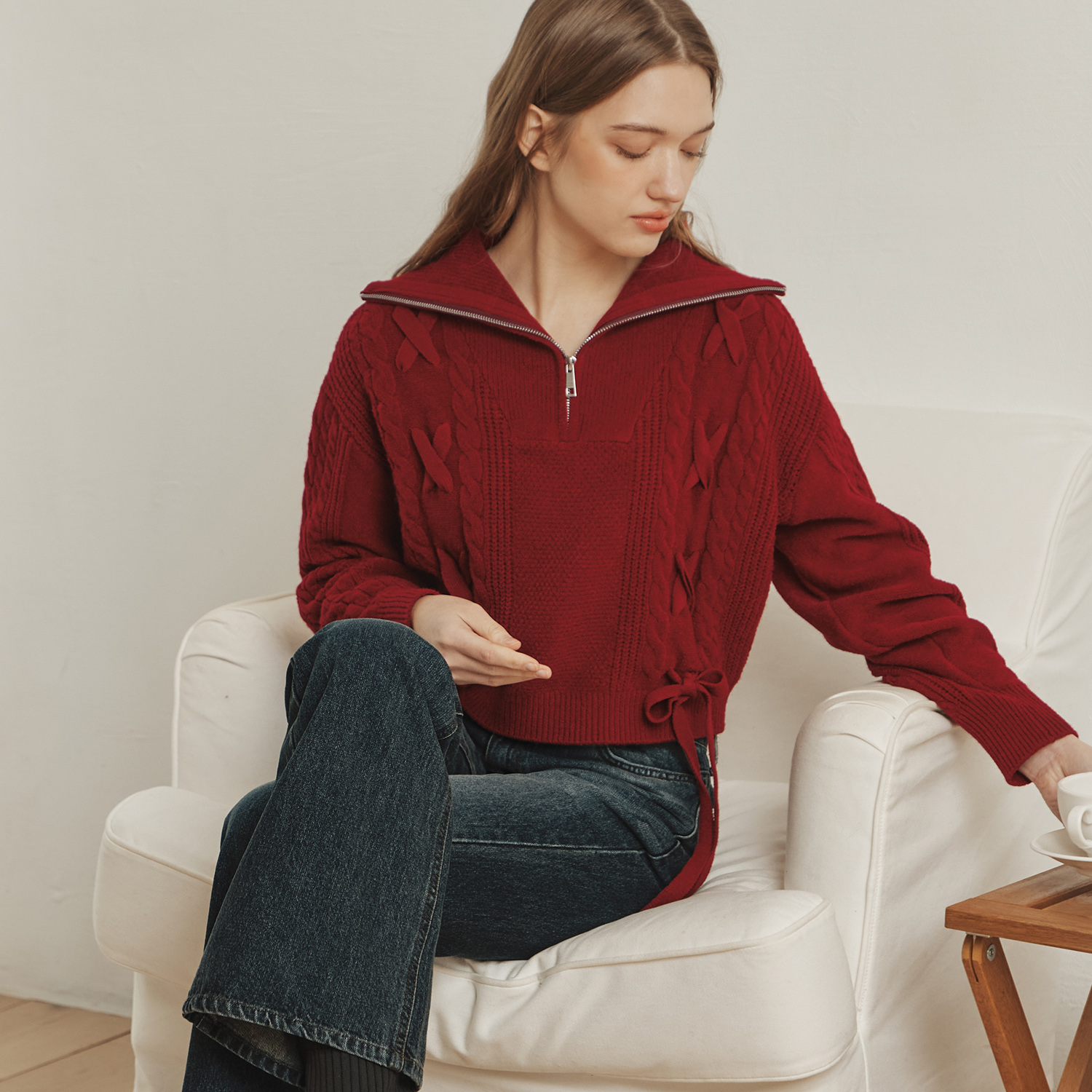 [N배송][제로스트릿][7컬러] 리본 집업 스웨터 RIBBON ZIP-UP SWEATER 제품 이미지