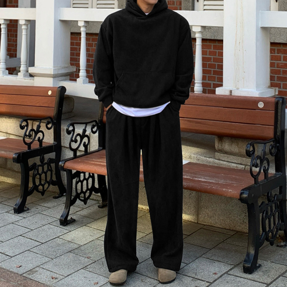 남자 반에 오버핏 겨울 기모 코듀로이 후드 트레이닝 셋업 세트 - 상세 이미지 4
