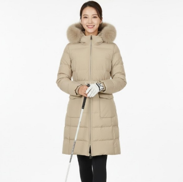 핑 골프웨어 여성 겨울 빅 아웃포켓 폭스퍼 덕다운 롱패딩 롱다운 점퍼 - 상품 이미지