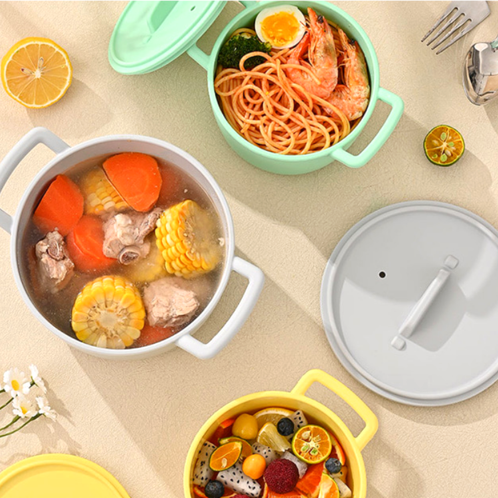 실리콘 찜기 전자레인지 이유식 원형 멀티 쿠커 1200ml, 옐로우