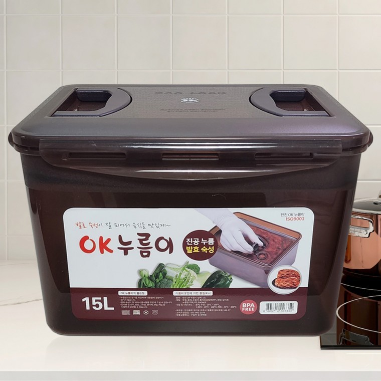 한진 okay 밀폐김치통15리터누름이포함-직사각 조아통15L 누름이 김장통 밀폐통 - 상품 이미지