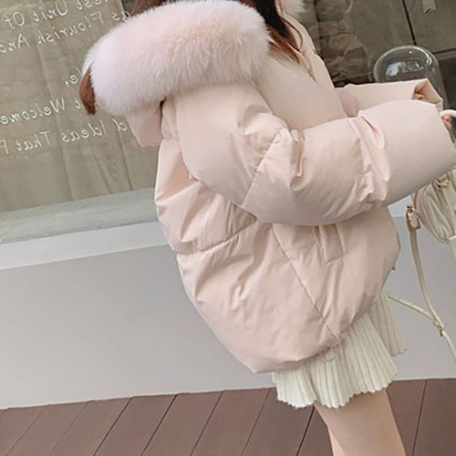 (YY) 여성스러운 후드 패딩 후드 퍼 집업 점퍼 큐티한 심플 베이직 캐주얼 데일리룩 여성 아우터 - 상세 이미지 4