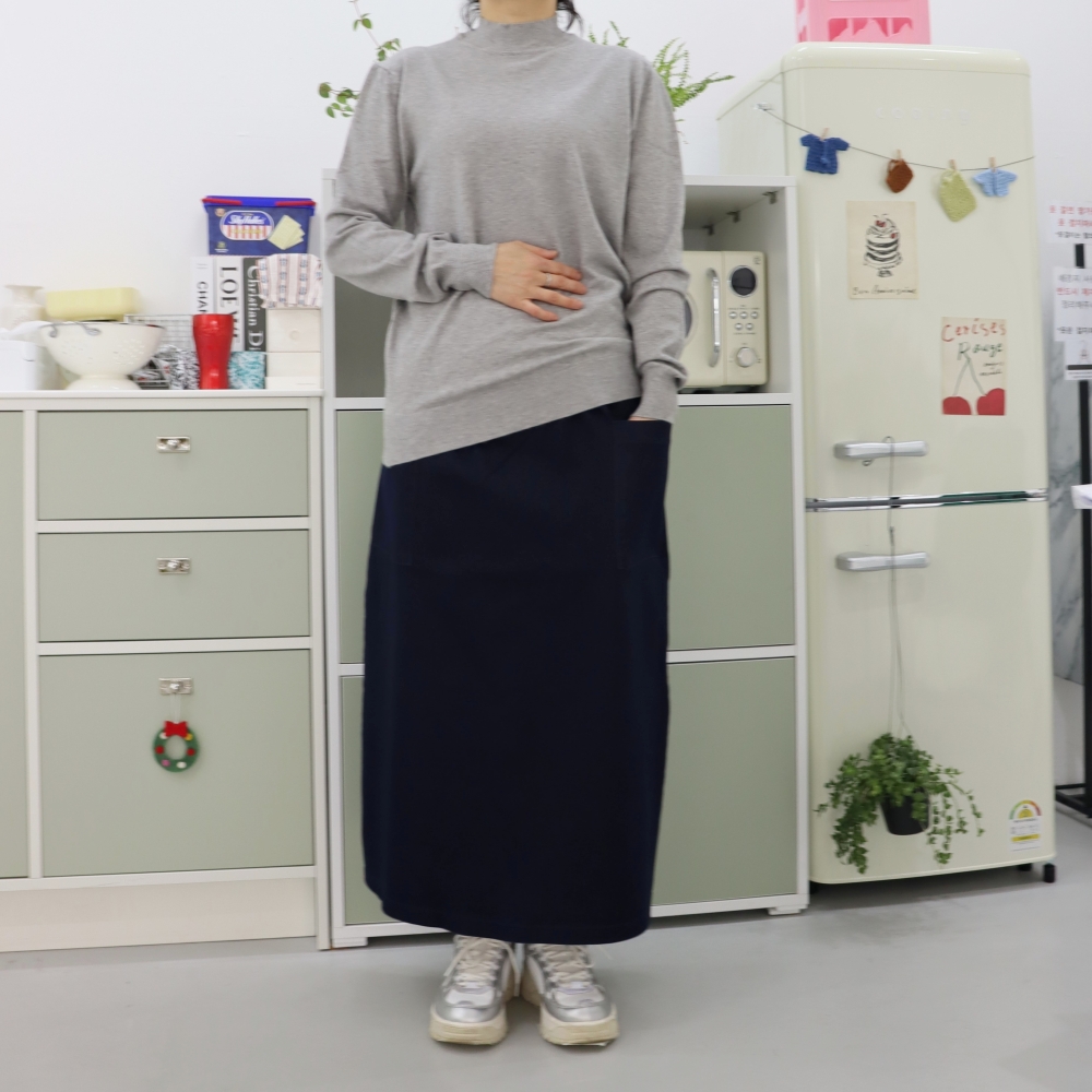 스판 너무 좋은 부드러운 반목폴라 니트 데일리 이너 티셔츠 여성 목폴라 니트 멜란지 크림 - 상세 이미지 4