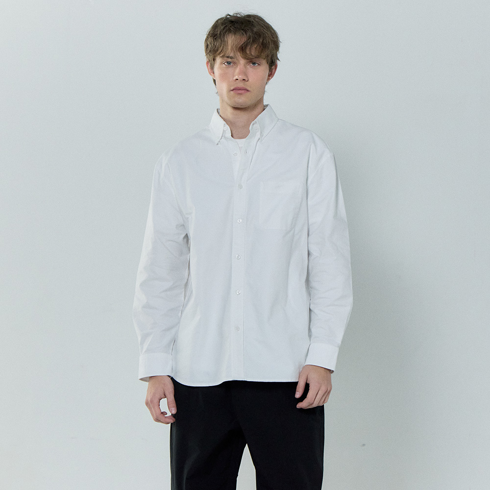 베이직하우스 세미오버핏 롱 슬리브 옥스포드 셔츠
