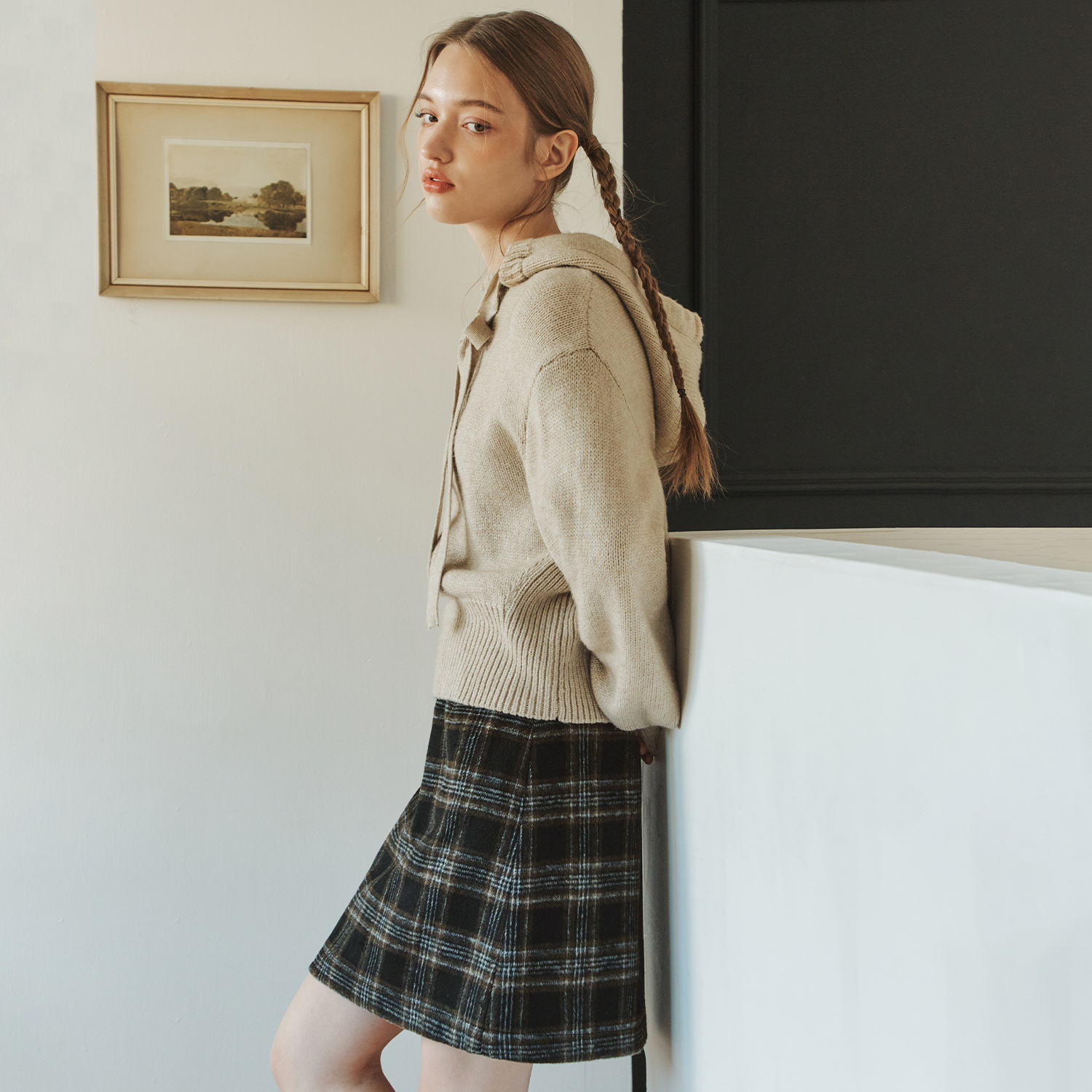[제로스트릿] 허쉬 체크 스커트 HUSH CHECK SKIRT / BROWNIE BLACK - 상세 이미지 3