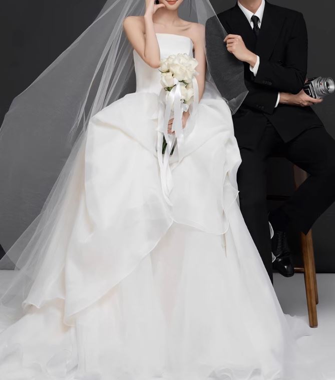 셀프웨딩드레스 풍성 레이어드 튜브탑 코르셋 본식 예식 촬영 스몰웨딩 드레스 - 상세 이미지 3