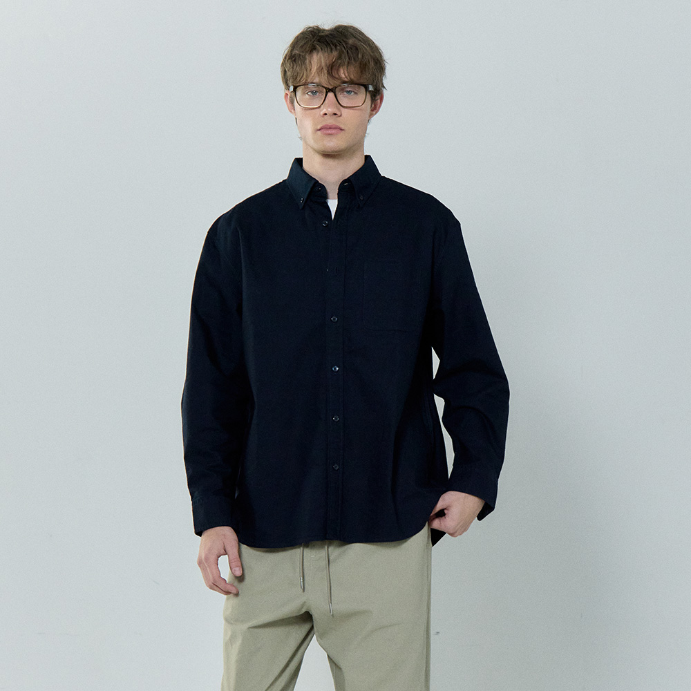 베이직하우스 세미오버핏 롱 슬리브 옥스포드 셔츠