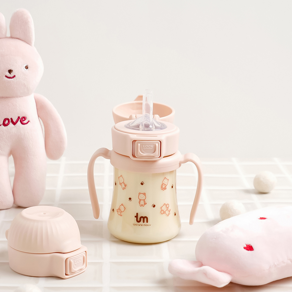 [토비앤몰리] 몰리 새지 않는 아기 유아 이유식 자기주도 원터치락 빨대컵 180ml 280ml