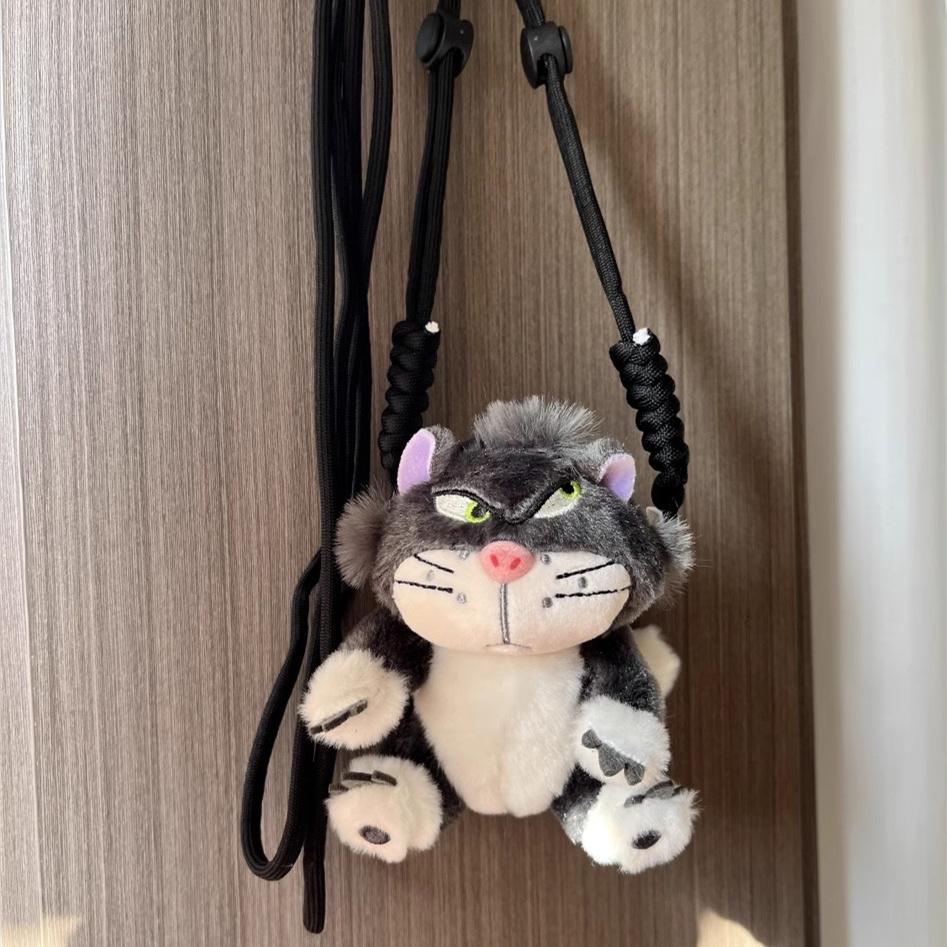 루시퍼 고양이 휴대폰 케이스 크로스바디 스트랩 귀여운 인형 장식 블랙그레이 루시파 캣+키체인 - 상세 이미지 2