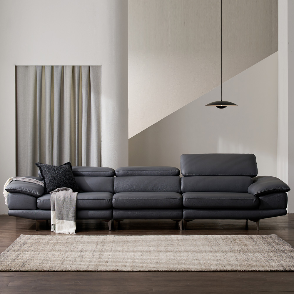 [99라인업] 케이하우스홀드 카든 면피 가죽소파 4인용 헤드레스트 모던 국내제작 쇼파