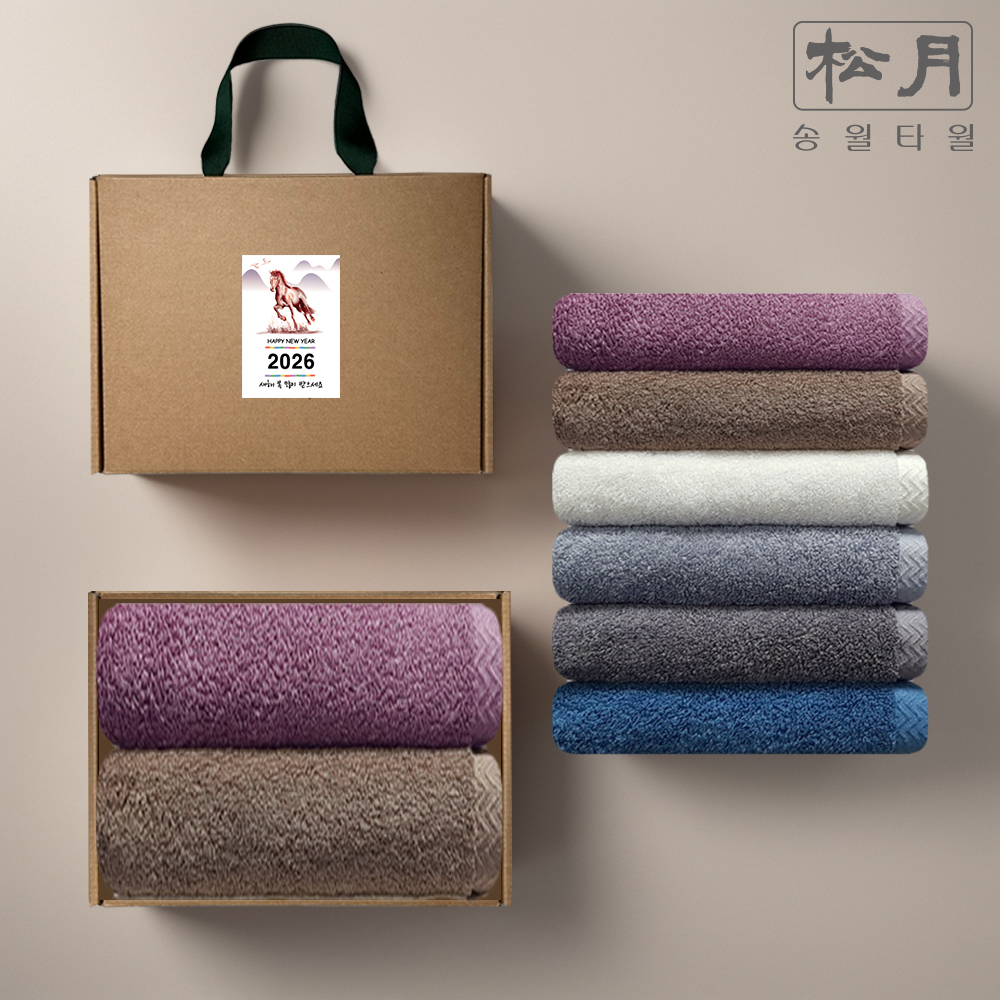 송월타올 2026 병오년 붉은말 새해 감사수건 40수 호텔수건2P 고급 선물세트 손잡이 박스
