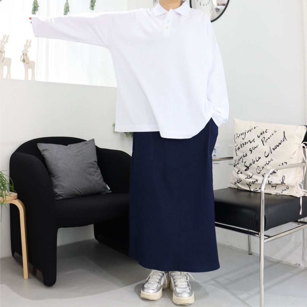 빅사이즈 백화이트 피케이 무지 카라 긴팔 티셔츠 오버핏 박스 긴팔 티 88 4XL 봄 가을 - 상세 이미지 4