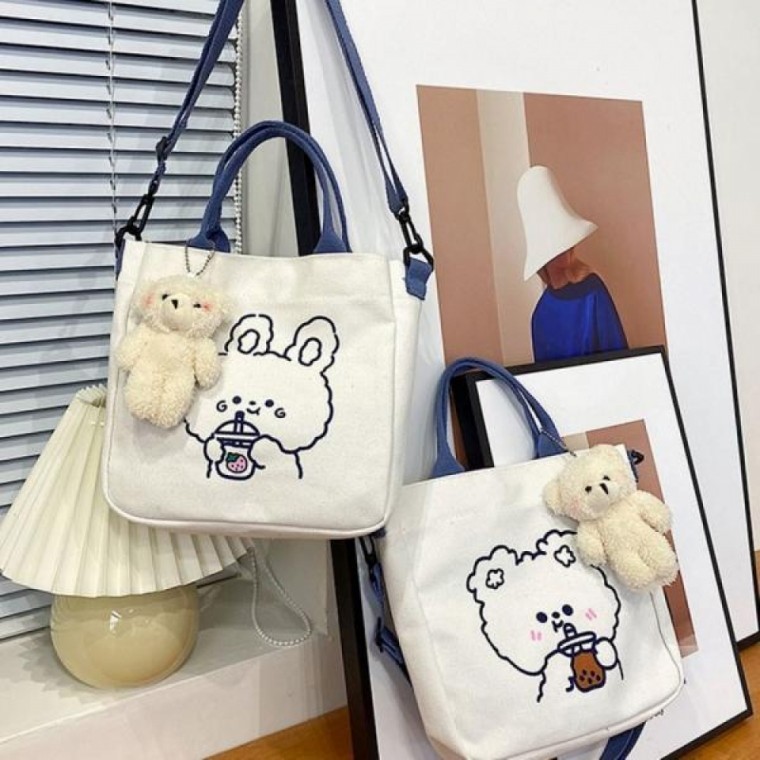 곰인형 미니 에코백 캔버스토트백 - 상품 이미지