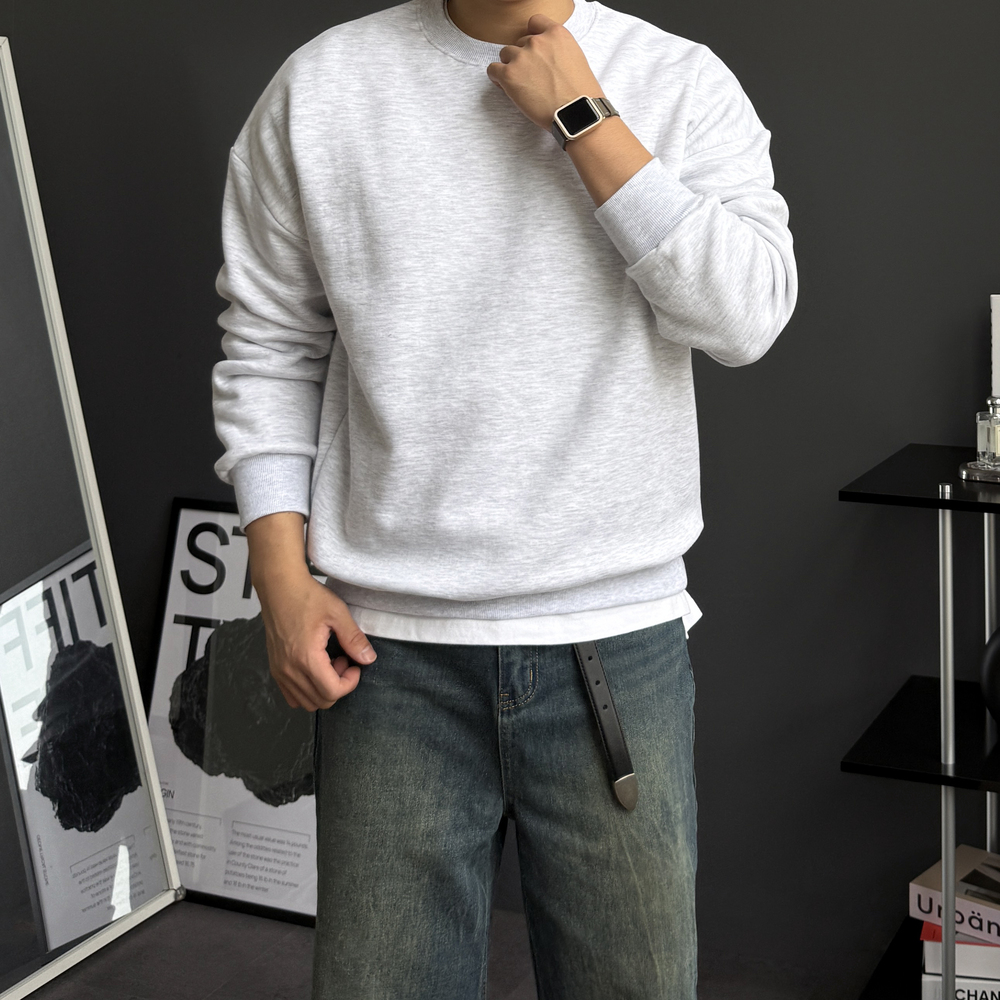 1+1 무지맨투맨 어깨넓어보이는 남성기모맨투맨 - 상세 이미지 3