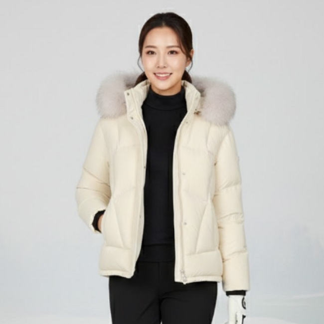 팬텀골프 FANTOM 여성 겨울 폭스퍼 밍크기모 안감 덕다운 골프웨어 오리털 패딩점퍼 - 상품 이미지
