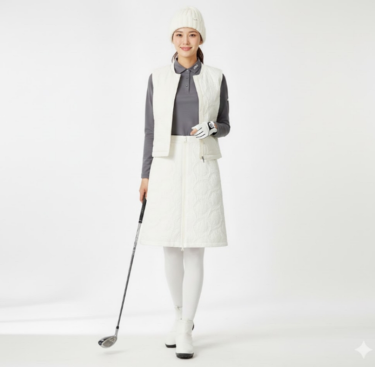핑 골프웨어 여성 겨울 장지퍼 포인트 골프 퀄팅 패딩 스커트 - 상세 이미지 4