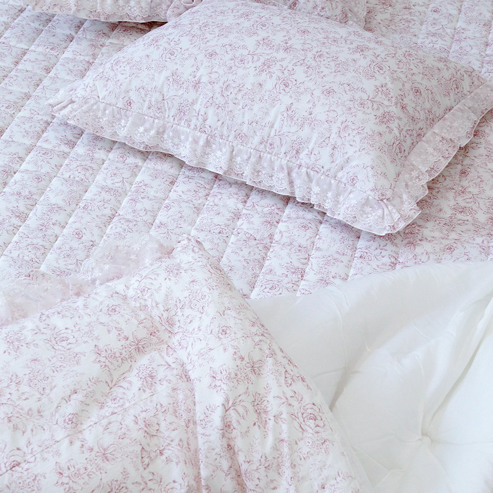 로지 플라워 워싱 고밀도 순면 모달 100 옥수수솜 프릴 레이스 사계절 차렵이불 SS