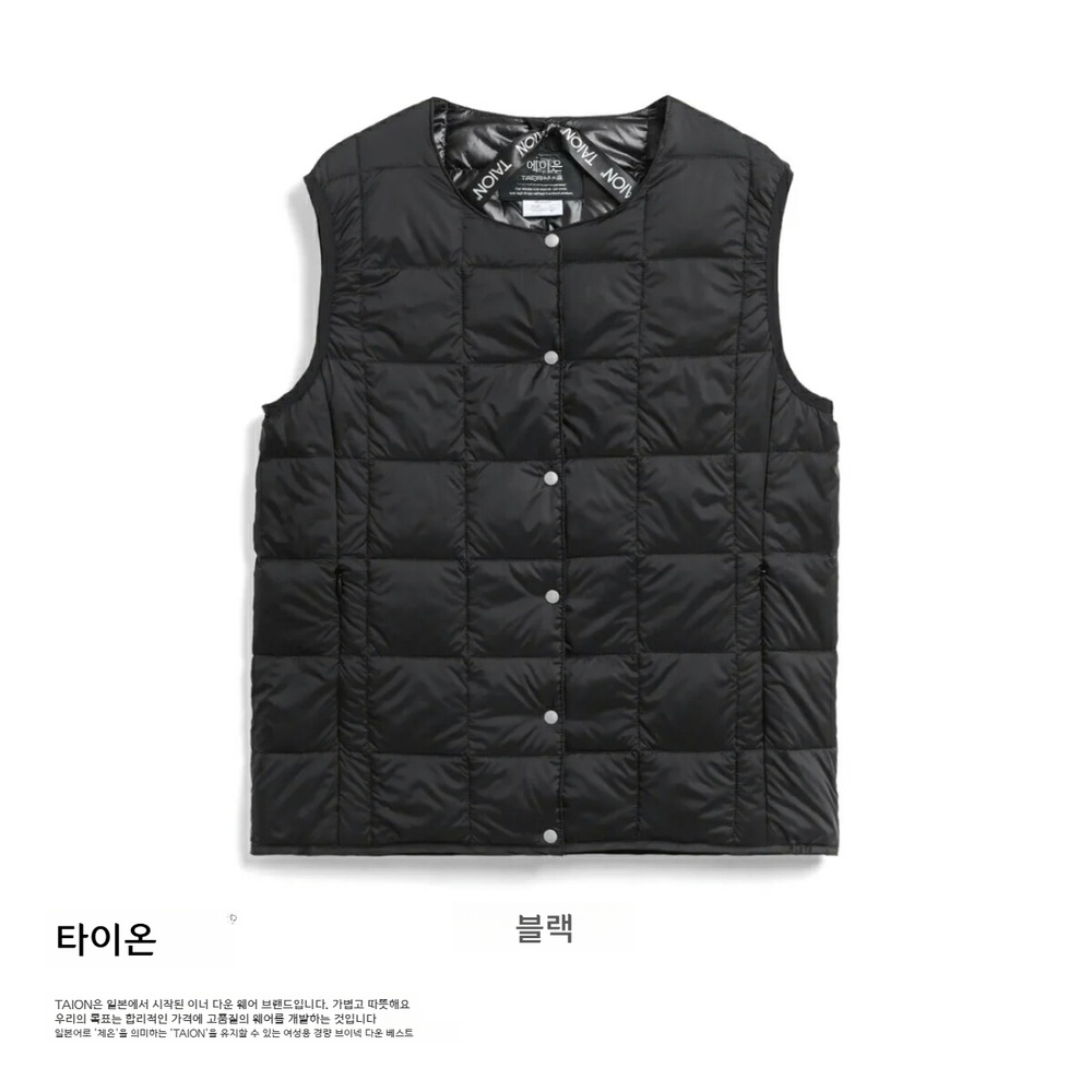 타이온 여성 베이직 경량 브이넥 다운베스트 패딩조끼 TAION-W004 블랙 M 이미지 6