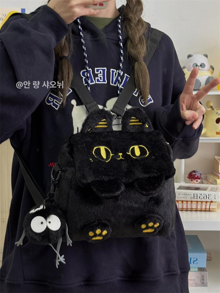 고양이 미니 백팩 블랙 여성용 귀여운 가방 데일리 블랙키튼 - 상세 이미지 4