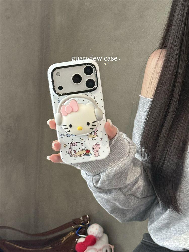헬로키티 3D 맥세이프 아이폰17 16 Pro 귀여운 스탠드 헤드폰 케이스 스탠드만 iPhone 17 - 상세 이미지 3