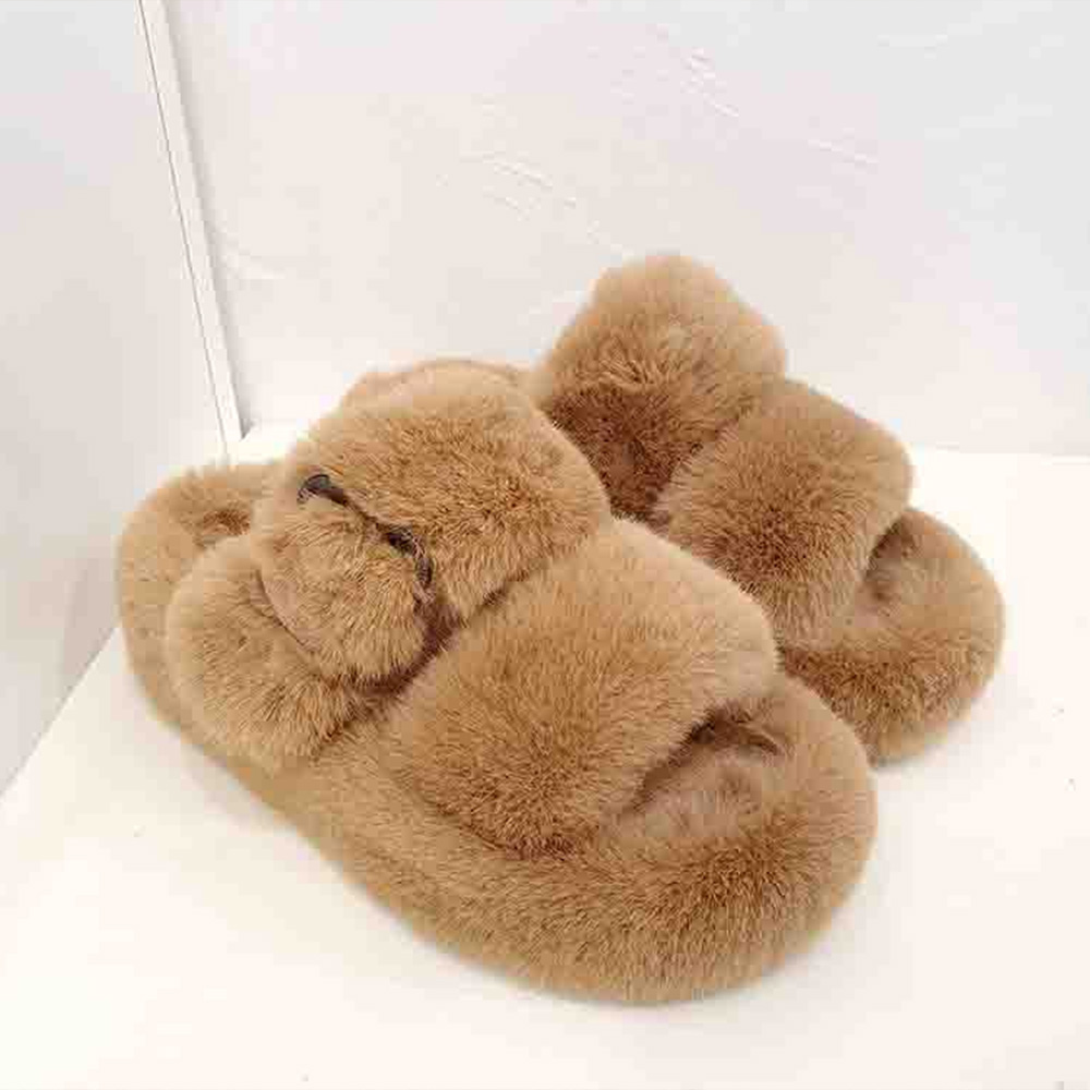 여자 통굽 퍼슬리퍼 5cm 키높이 두줄 털슬리퍼 - 상품 이미지