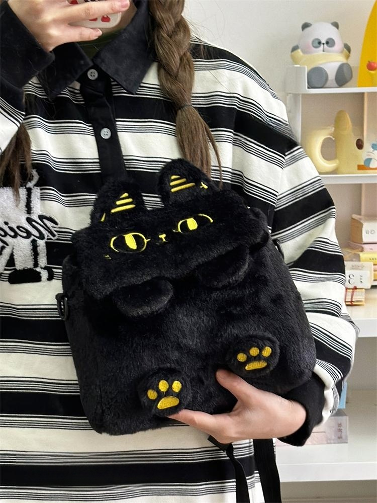 고양이 미니 백팩 블랙 여성용 귀여운 가방 데일리 블랙키튼 - 메인 이미지