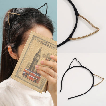 NAUM 반짝이 고양이 귀 헤어밴드 블랙 러블리헤어밴드 심플한머리띠 귀여운머리띠 데이트패션