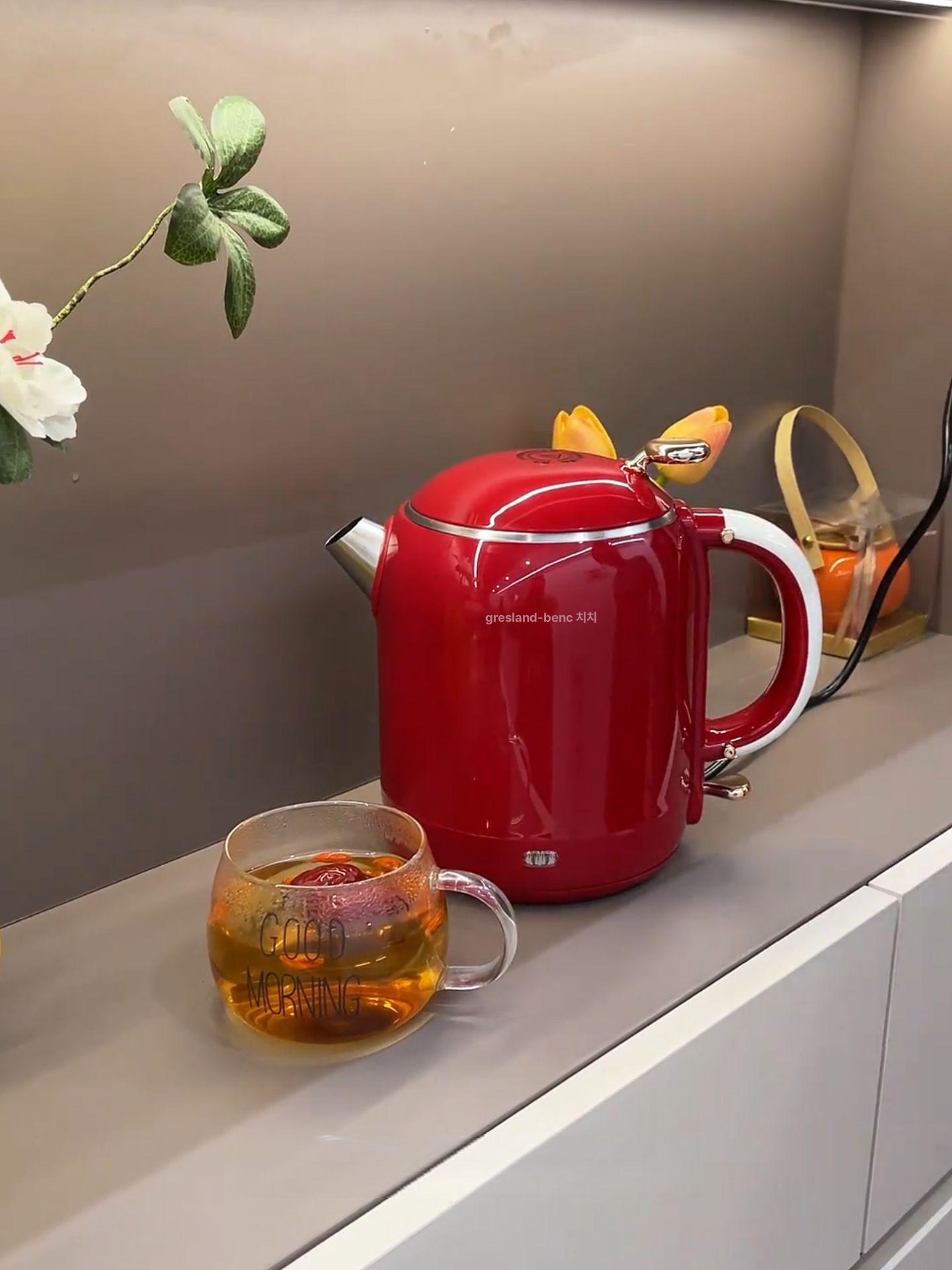 스테인리스 전기 주전자 온도 유지 단열 대용량 일본풍 가정 업소 사무실용 기본 모델 레드 1L 미만 - 상품 이미지