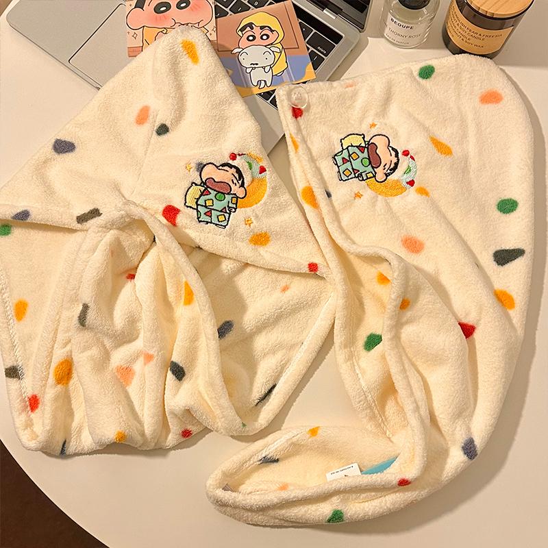 짱구 타월 모자 헤어캡 흡수 빠른 마이크로파이버 헤어드라이 목욕 후 크레용 신짱-드라이 헤어 캡 1개 - 상세 이미지 4