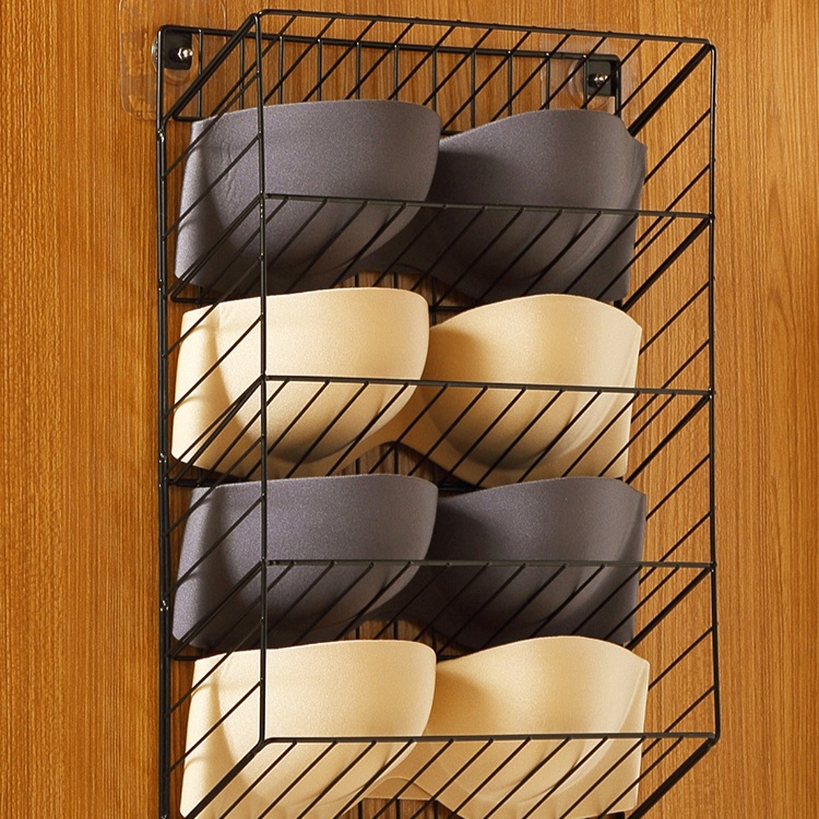 부착식 철제 선반 벽걸이 보관함 양말정리함 서랍식 수납장 칸칸이 수납함 4칸 - 블랙 1개 이미지 6